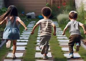 Kinder spielen im Garten