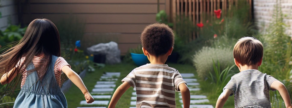 Kinder spielen im Garten